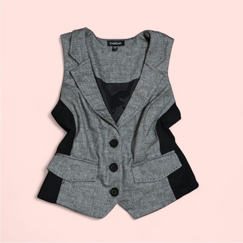 Bebe Two-Tone Gray and Black Blazer Vest